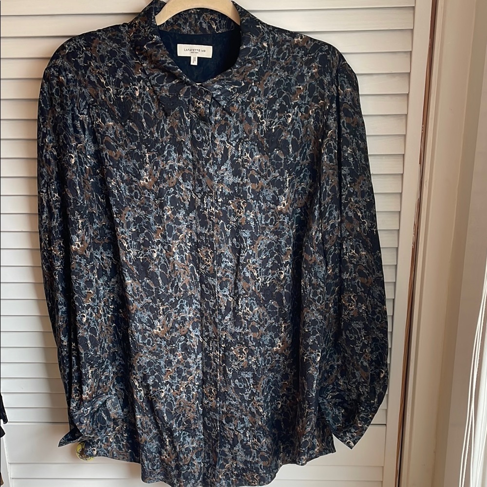 Lafayette 148 New York 100% silk women’s print blouse size 1X
